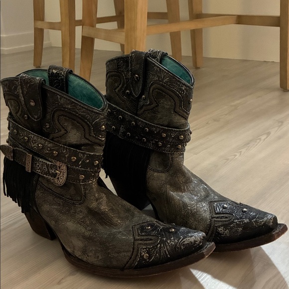 Corral Size 8.5M Vintage Fringe Harness Buckle Shortie Snip Toe Cowboy Boots - Picture 5 of 16